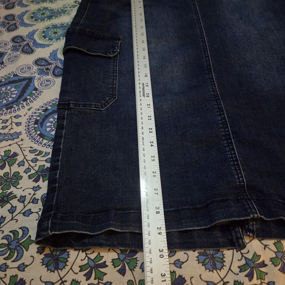 Indigo Poppy Denim Cargo Skirt 14 Midi Stretch 34" Waist Faded Dark Wash Y2K - Picture 8 of 8